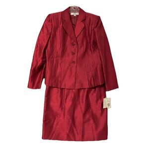 LE SUIT Sz 8 Petite 2 Piece Suit Skirt Blazer Jacket Red Career Wedding NEW